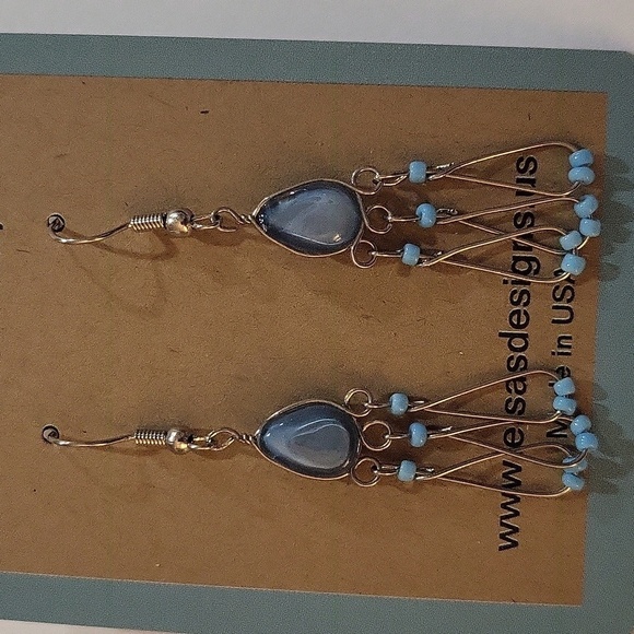 1795- Glass Beads Handmade Women's Earrings Blue Color NWT - Picture 4 of 4